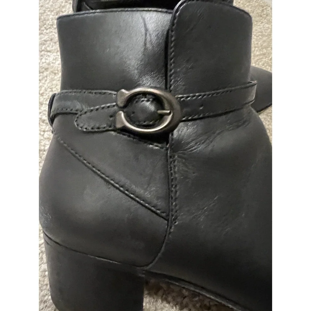 Coach Women's Chrystie Bootie Black Leather Ankle Heeled Size 9